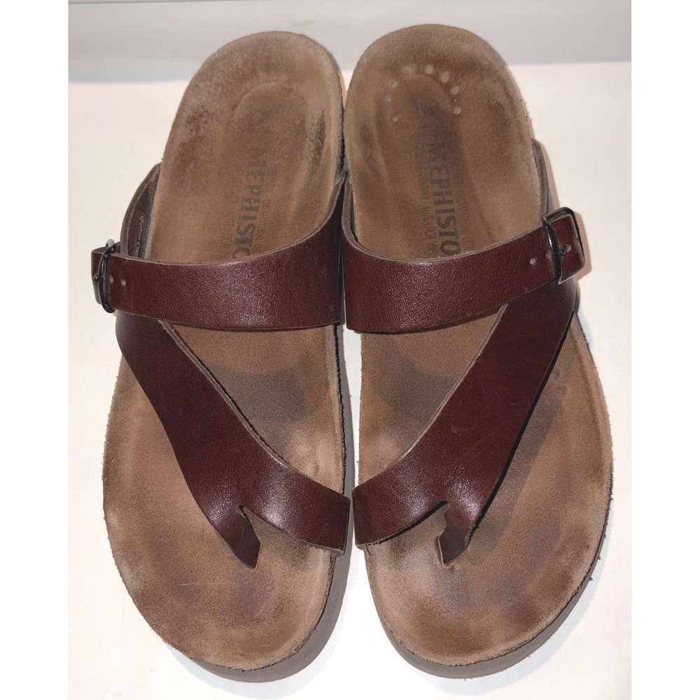 Mephisto Helen Gorpcore Dark Brown Leather Cork Toe Loop Sandals EU 39 US 9